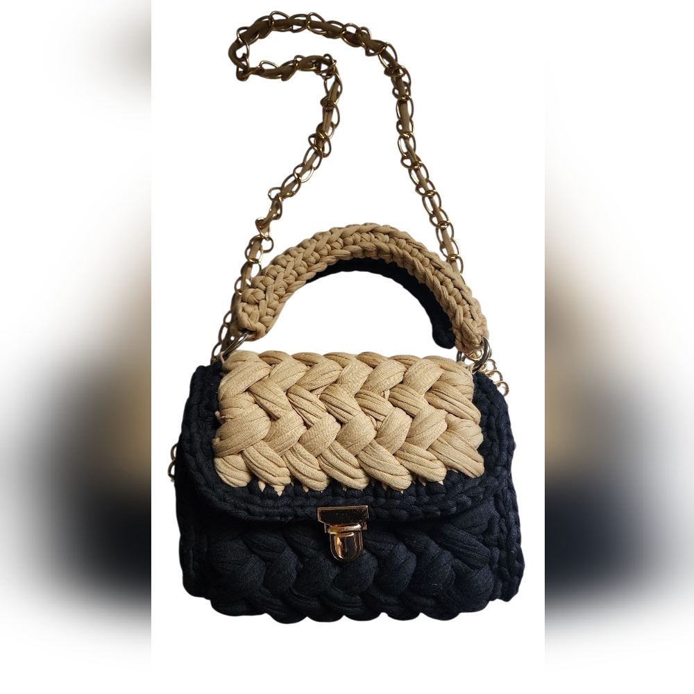 Handcrafted Black and Tan Woven Bag
